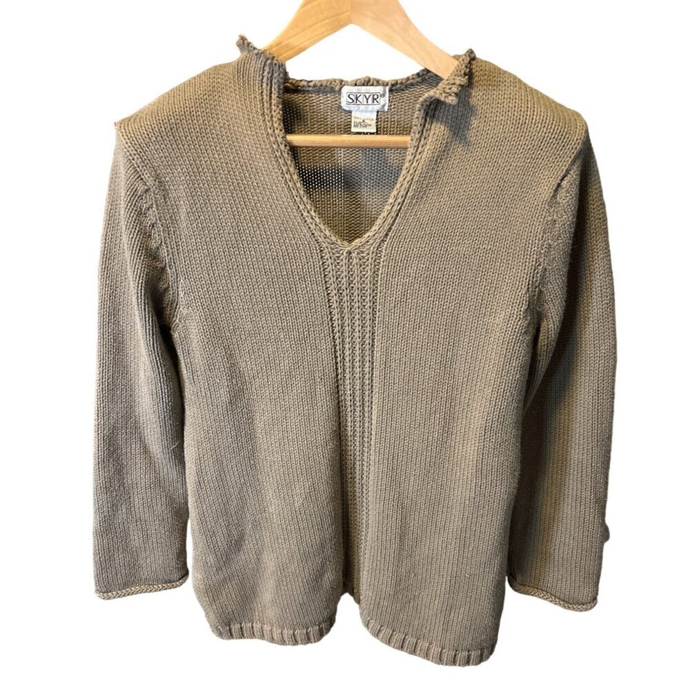 Vintage 90s Skyr Brown V Neck Rolled Cuff Sweater Sz S